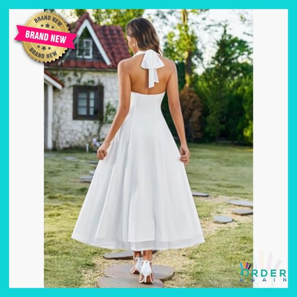 Elegant Floral Maxi Dress Halter V Neck Backless Formal Wedding Guest Wear - Picture 3 of 6